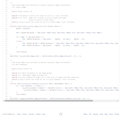 The last two functions are filtering the sizes attribute to fit the various image breakpoints inside the twentysixteen theme.