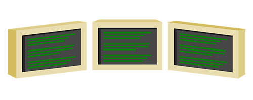 Three monitors for coding