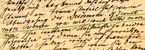 An excerpt from Freud’s letter of 1919, mixing German and English, reading: If I court more woman, you will couch with more men.