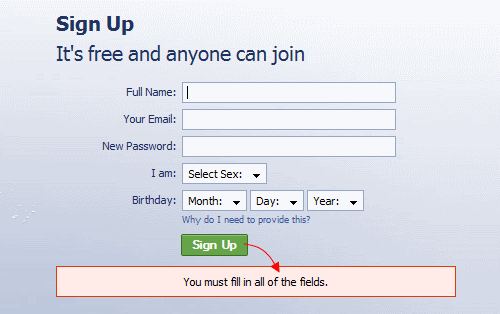 Facebook sign-up form