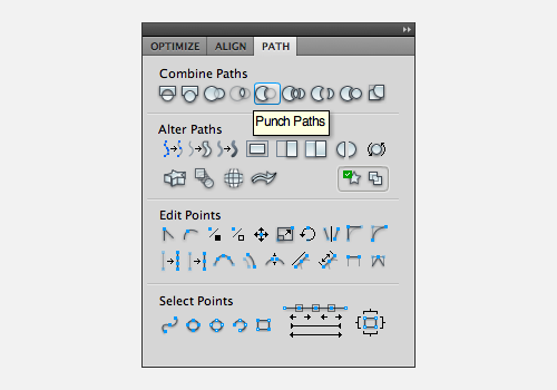 Punch paths command in the Path panel in Fireworks