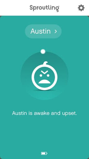 Screenshot of Sproutling app showing upset animation