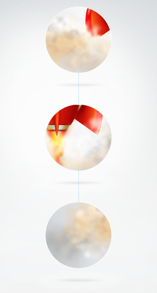 The three steps that illustrate how the smoke spreads out.