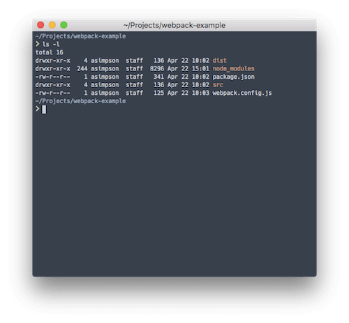 Screenshot of the webpack-example directory