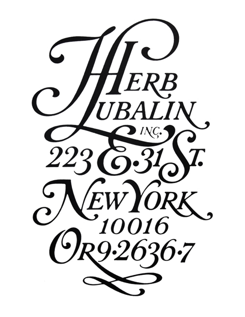 Lettering by Herb Lubalin displaying his studio address.