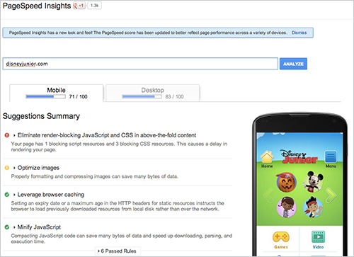 disney junior page speed test google