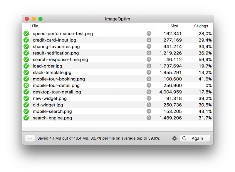 Results after compressing high-resolution images in this article through ImageOptim