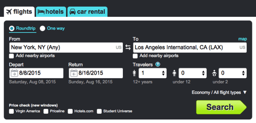 Variant B: Skyscanner flight search