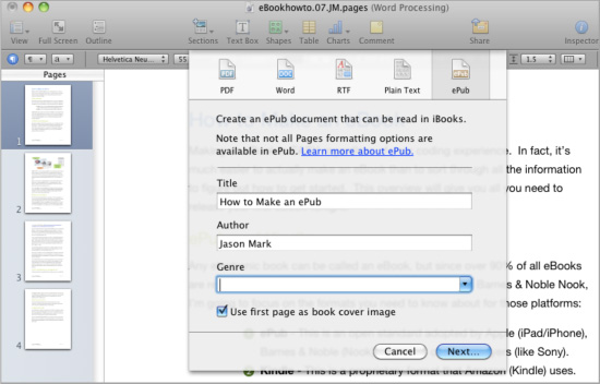 Using Pages to make an EPUB book