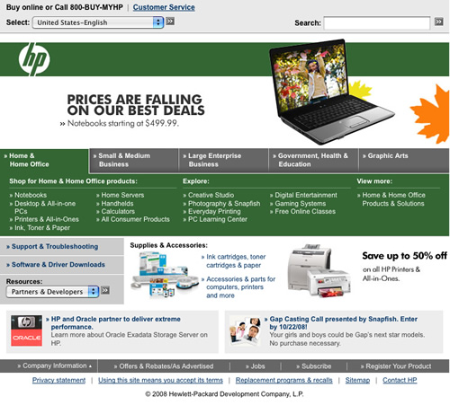HP Website Screenshots