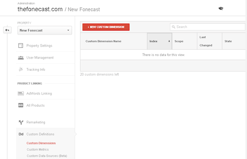 Empty list of custom dimensions