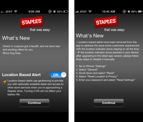 Staples app location based alert issue
