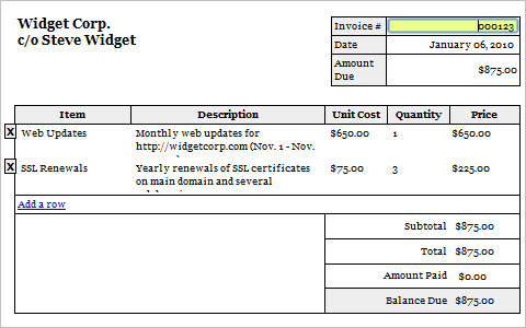 Editable/Printable Invoice, Version 2 