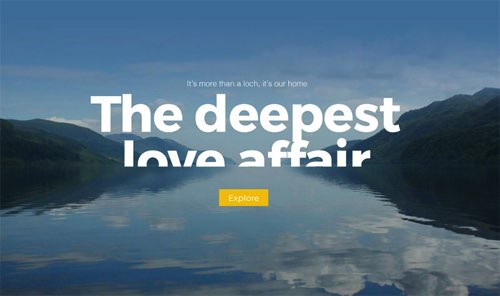 Marketing banner with a beautiful landscape showing the text: The deepest love affair - it’s more than a loch, it’s our home