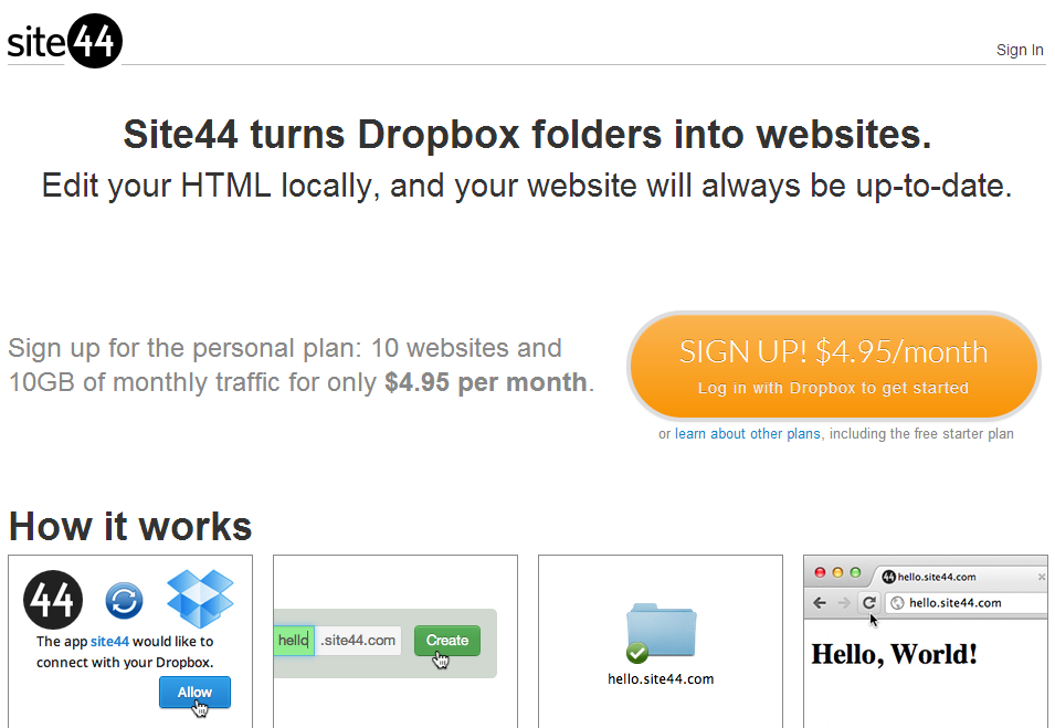 Site44 dropbox websites