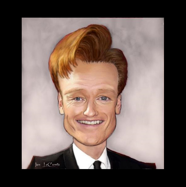 Conan O’Brien, with extended forehead and bright orange-red hair
