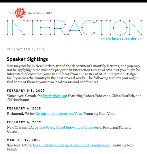 Screenshot of mfa in interaction design events newsletter