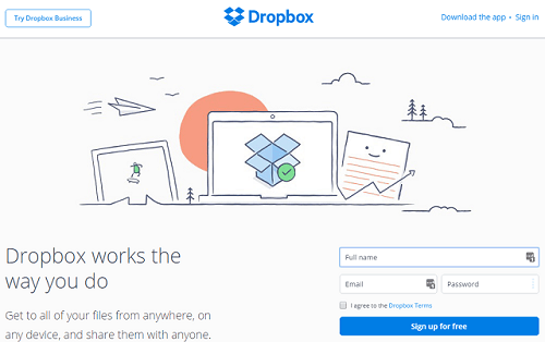 Dropbox home page