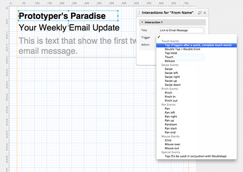 Setting a trigger for the interaction using one of the many mobile triggers built into Proto.io.