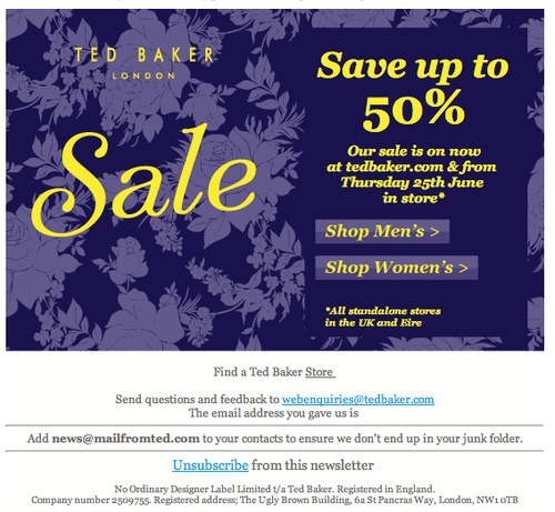 Ted Baker newsletter