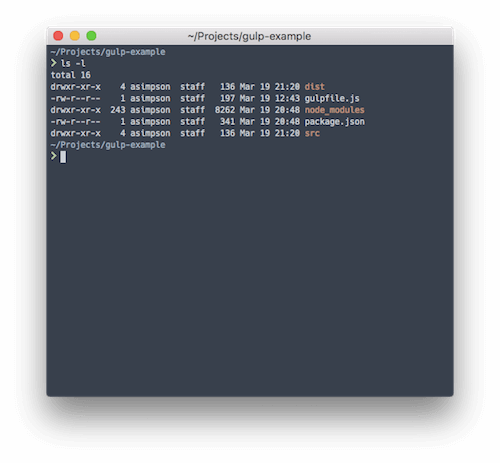 Screenshot of the Gulp example directory