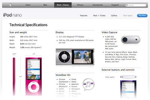 iPod marketing page