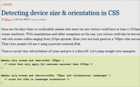 Detecting device size and orientation in CSS