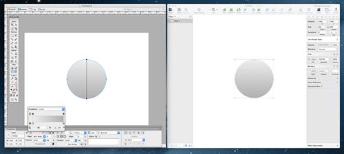 A linear gradient in Fireworks (left) and a linear gradient in Sketch (right)