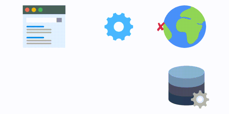 Animation of a network request interecepted by the service worker and redirected to the cache.