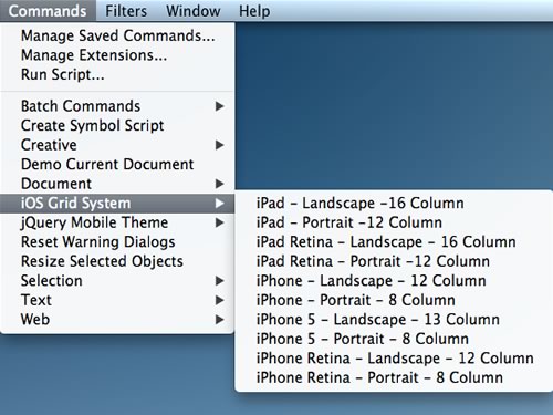 Here's how to find iOS Grid System in your Commands menu.