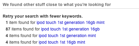 eBay suggests that I remove some keywords to broaden the search.