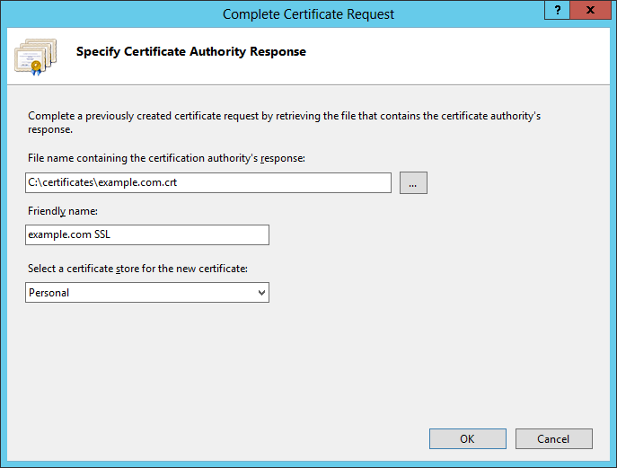 Select the signed certificate file