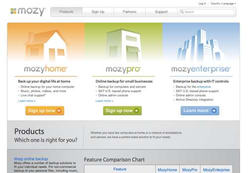 Mozy's product page