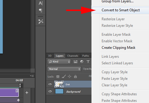 Convert yellow dot layer to a smart object