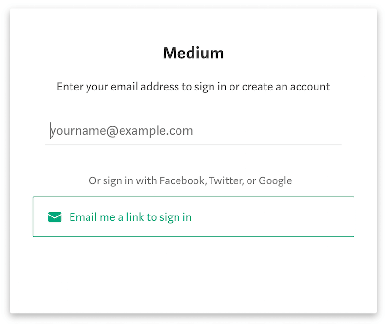 Medium’s passwordless sign-in screen.