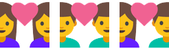 Couple with Heart: Woman Woman, Man Man, Woman Man in Android N Dev Preview 2