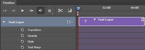 A text layer in the timeline with the layer properties exposed