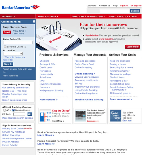Bank of America Website Screenshots