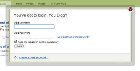Digg login window
