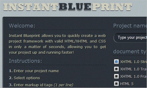Instant Blueprint - Create a web project framework in seconds.