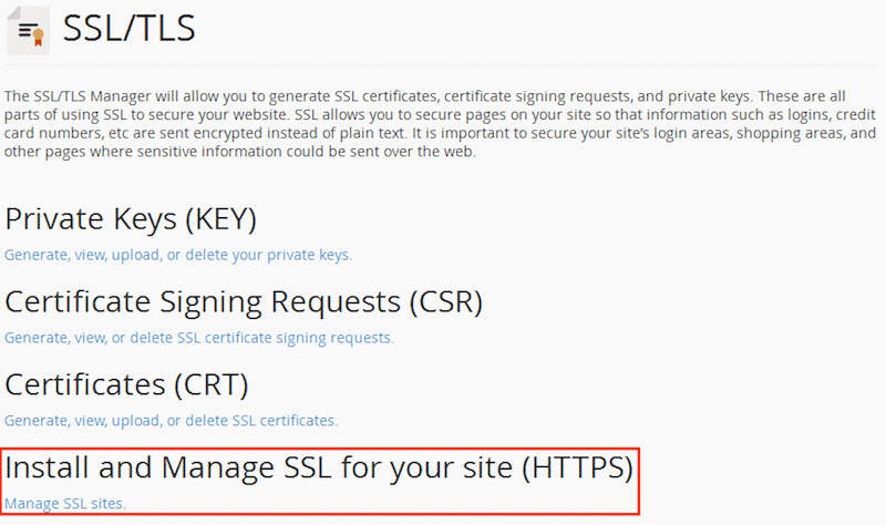 cPanel SSL/TLS Manager