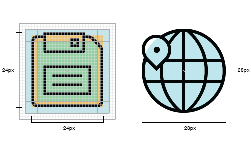 Round and square icons on a grid