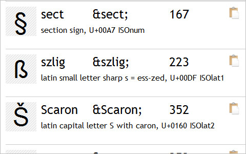 Useful Typography Resources - HTML Entity Character Lookup