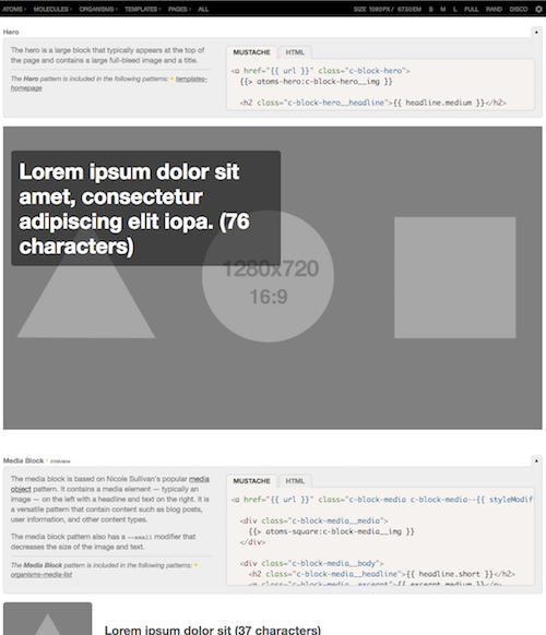 You can configure Pattern Lab to display or hide pattern info by default. At the beginning of a project, documentation might make sense to be tucked away, but once the design system is established it may make sense to surface that info.