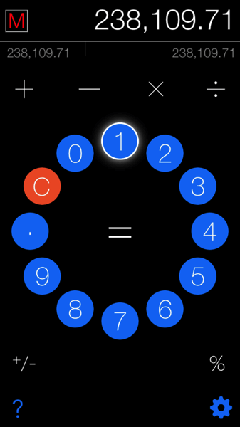 calculator radical layout using a centered circle to place the numbers clockwise.