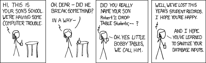 comic showing how SQL injection would delete a database
