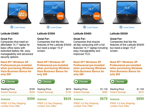 Dell.com Price Table