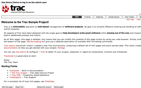 Trac Project Main Wiki Page Screenshot