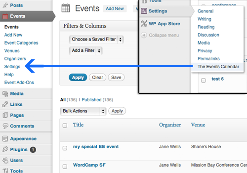 Moved settings to events cpt menu from general WordPress settings menu.