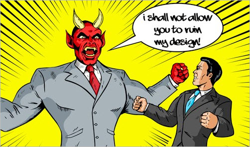 Cartoon of an angry designer portrayed as a devil